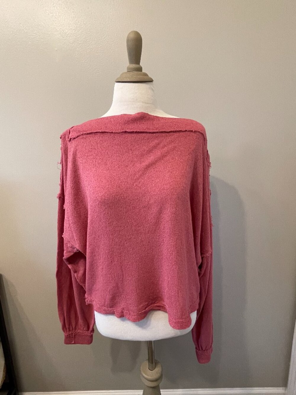 We The Free Boat Neck Lightweight Top, Size M, Light Red